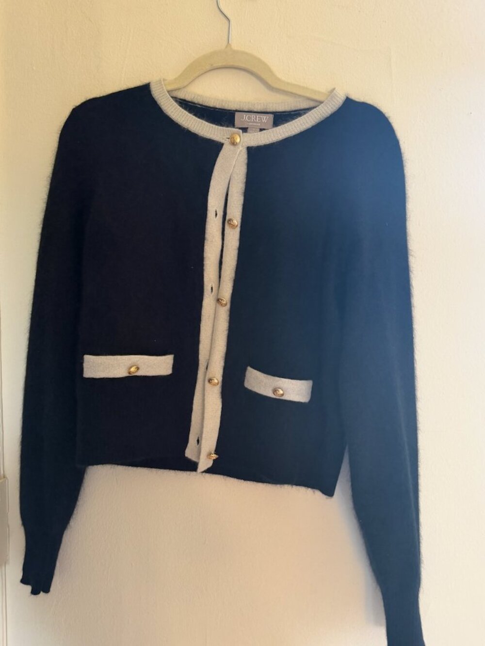 100% Cashmere Fitted Cardigan with Contrast Trim size M - Picture 3 of 5